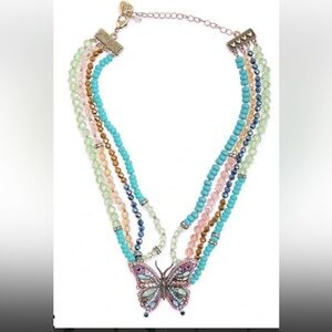 Multistrand Turquoise & Pastel Butterfly Necklace. ISO